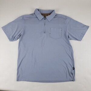 Horny Toad Polo Shirt Blue Mens Large Short Sleeve Zip Front Collar Top Pocket